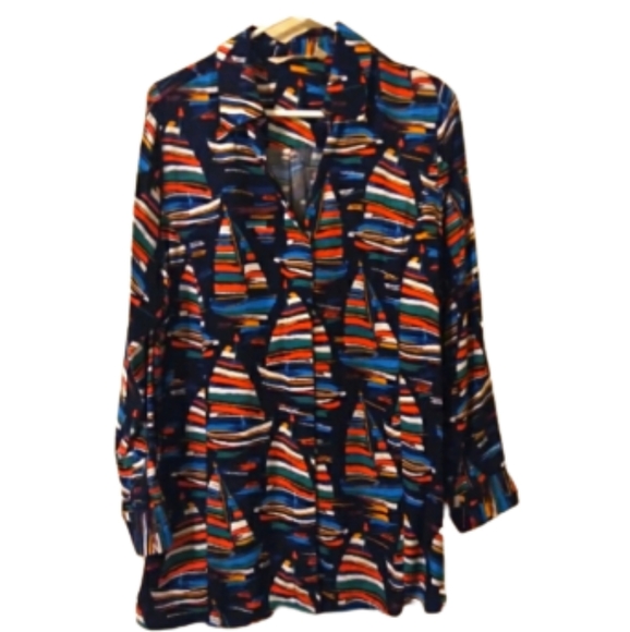 Soft Surroundings Sail Away Boat Print Shirt Size Large - Picture 3 of 13